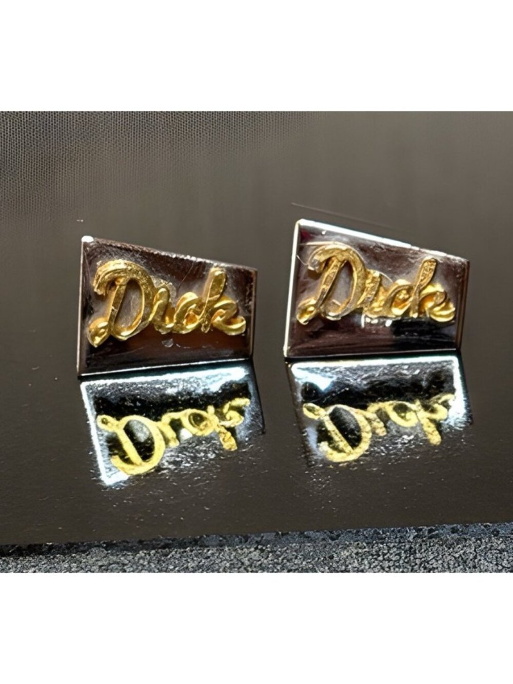 Vtg 1950s Swank Style Two Tone Cufflinks "Dick" Mid Century Personalized Pair